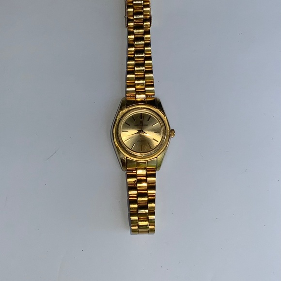 Montre Femme Vintage Marie Lourdes - Cadran Doré, Bracelet Cuir Autruche - Fonctionne Avec Pile Neuve